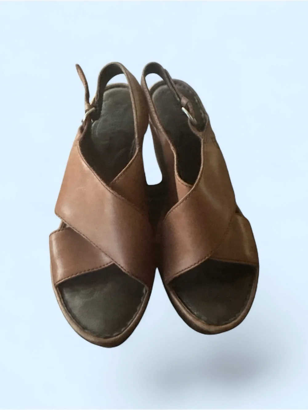 Born Brown Leather Wedge Slingback Sandals